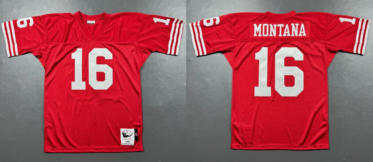 Men's Red San Francisco 49ers #16 Joe Montana 1989 Stitched Football Jersey